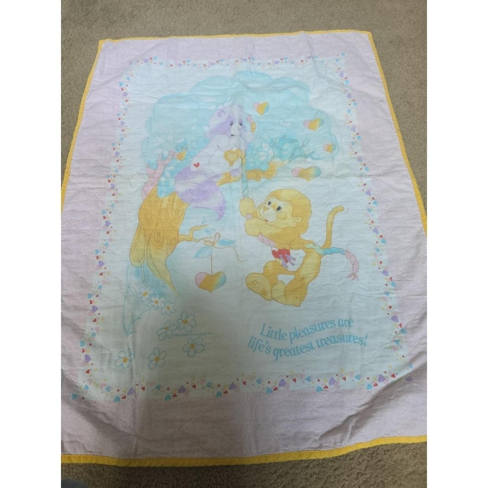 Vintage 1985 Care Bears Baby Quilt Tapestry Wall Hanging 34"×44"